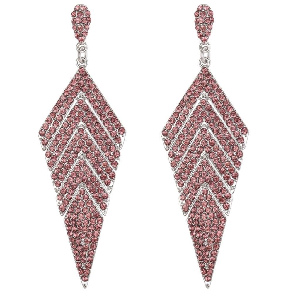Silver with Pink Morganite Crystal Rhombus Banquet Chandelier Post Back Earrings